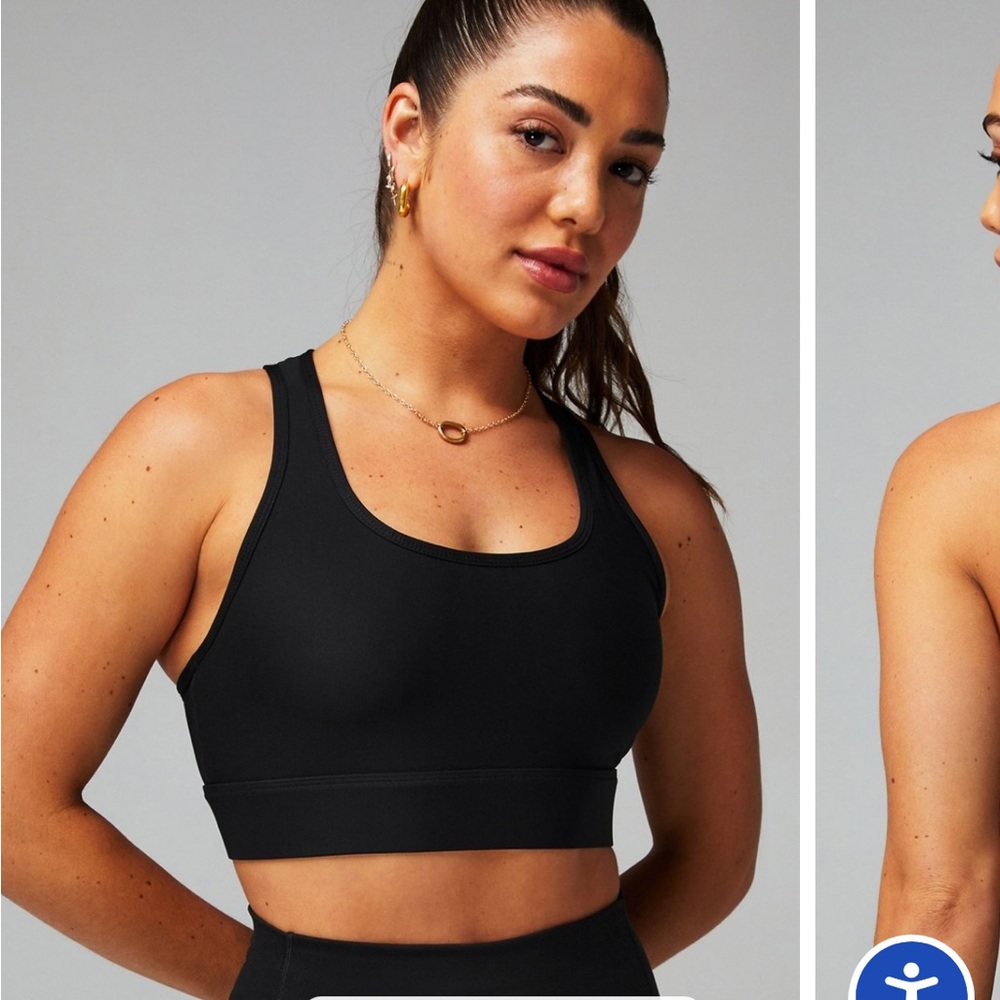 Fabletics On-The-Go Medium Impact Sports Bra Black • Size M • Racerback Athletic